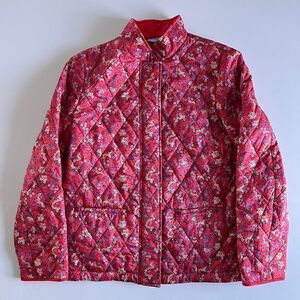 Draper James Quilted Puffer Jacket, Burgundy & Pink Floral Full Zip Large NWOT